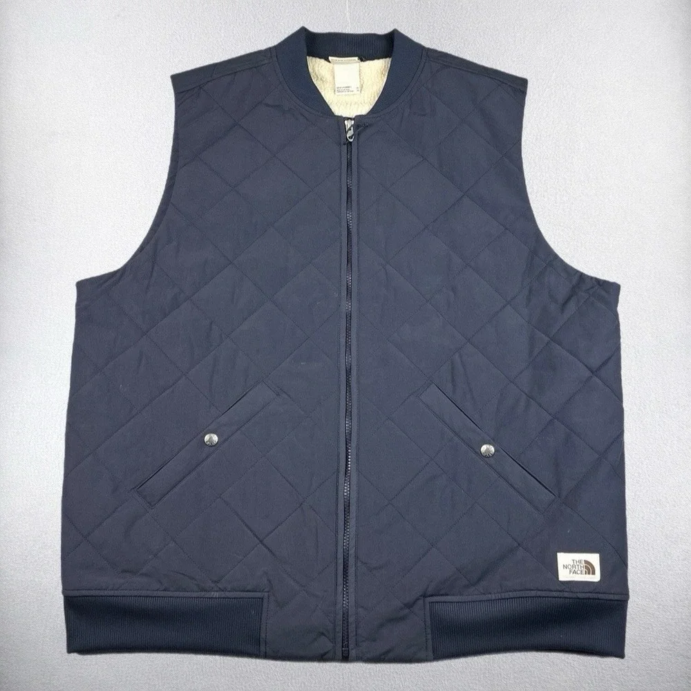 The North Face Quilted Vest Mens XL Cuchillo Sherpa Lined Insulated Jacket Blue